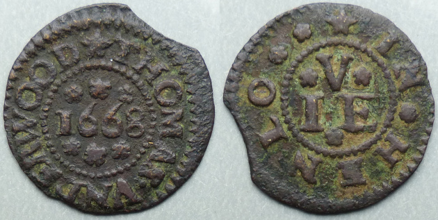 Henlow, Thomas Underwood 1668 farthing Henlow, Thomas Underwood 1668 farthing